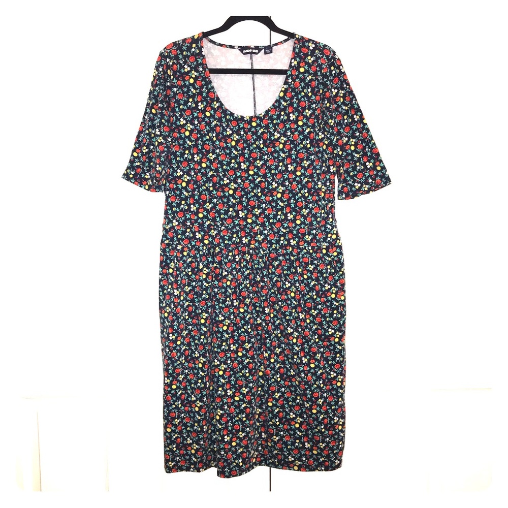 Navy dress with sweet tiny red rose floral print